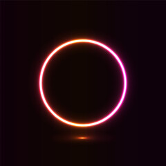 Glowing circle neon sign on black background