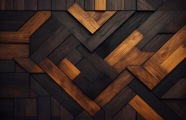 A wooden background with a lot of squares and triangles. The background is brown and has a lot of wood grain