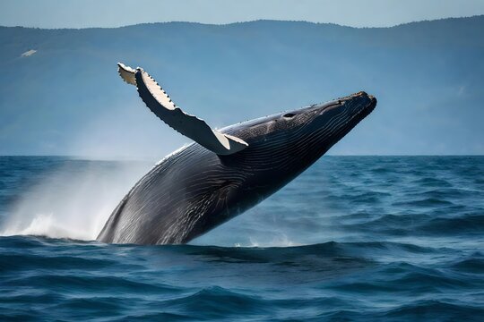 A majestic humpback whale breaching the surface of the water - AI Generative