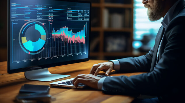 investment, graph, finance, bar, growth, profit, analysis, chart, report, indicator. typing keyboard to take profit, foreground has point of investment bar inversely proportional and dashboard