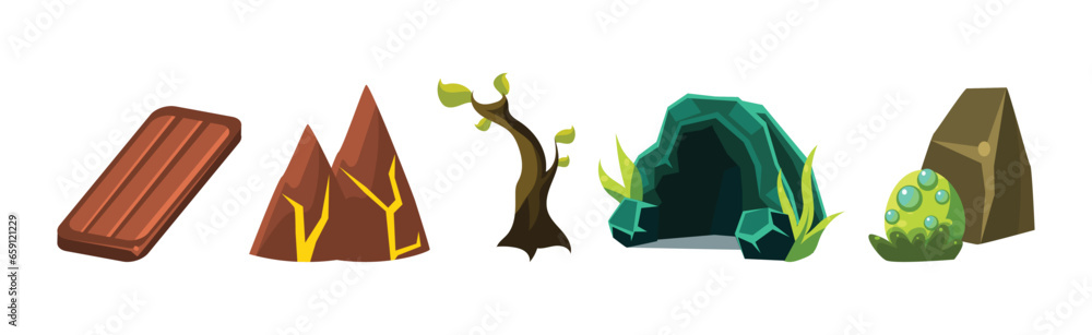 Poster nature game landscape object and elements vector set