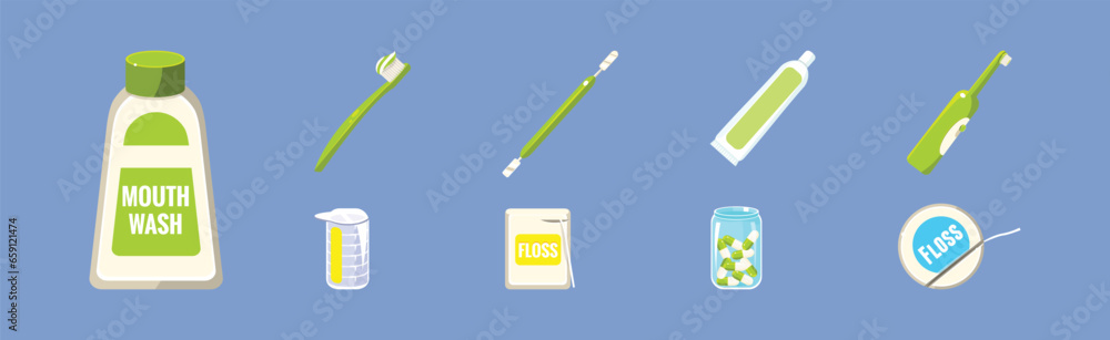 Poster Dental Care and Hygiene Object and Tool Vector Set