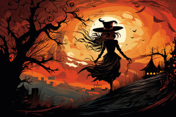 Witch with the scary background, halloween decorative background