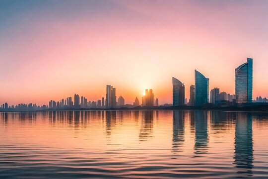 A serene cityscape at dawn or dusk - AI Generative