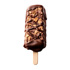 Obraz premium Ice cream in chocolate glaze on a stick with caramel and nuts isolated on a white background