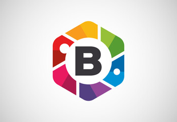 English alphabet B with camera shutter. Photo camera icon. Photography logo design vector template