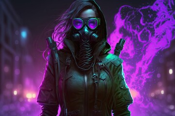 Cyberpunk girl in a gas mask