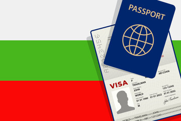 Visa to Bulgaria and Passport. Bulgarian Flag Background. Vector illustration