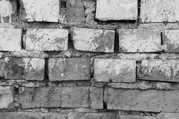 Brick masonry closeup black and white image.