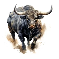 Zelfklevend Fotobehang Animal bull powerful beautiful with horns isolated on white background illustration © daniiD
