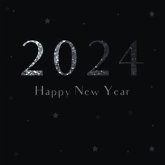 Fototapeta na wymiar Vector luxury greeting banner for the New Year 2024 with silver text on a dark background. 