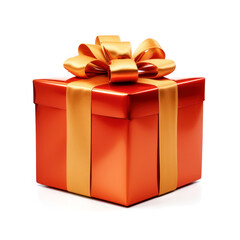 Obraz premium Gift box with ribbons bow, bright beautiful Christmas gift, isolated on a white background