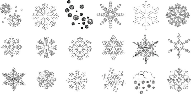 Winter snowflakes vector illustration set. Perfect for Christmas and winter designs. Snowflakes, snow, Winter, Christmas, Xmas