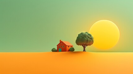  a small red house sitting on top of a hill next to a tree.  generative ai