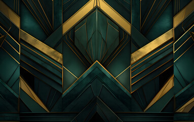 Fototapeta premium Geometric Arcs and Metallic Accents Background, geometric pattern in a palette of teal and gold, this Art Deco