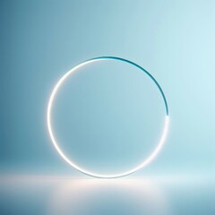 Minimalistic abstract blurry light blue background for product presentation with a circular neon glow.