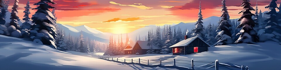 illustration, winter holiday landscape, website header