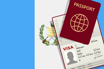 Visa to Guatemala and Passport. Guatemalan Flag Background. Vector illustration