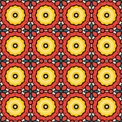 Seamless pattern with a simple red and yellow ornament. Vector illustration