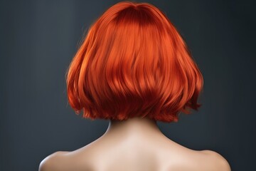 Woman with red hair, Bob cut, View from behind on white background.
