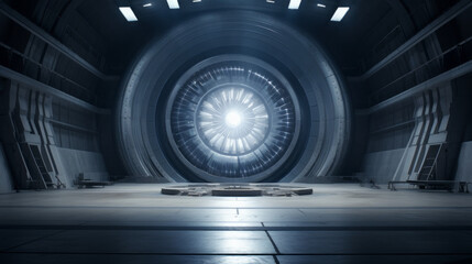 An aerospace testing facility's wind tunnel, simulating flight conditions for aircraft testing