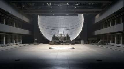 An aerospace testing facility's wind tunnel, simulating flight conditions for aircraft testing