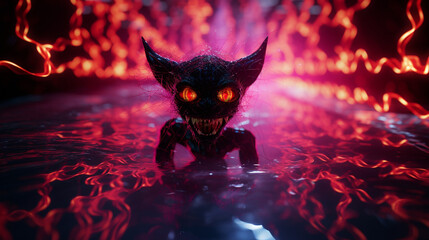 Halloween Devil Character: Motion Capture with Neon Lights and Energy Effects