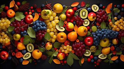  a painting of a bunch of fruit on a black background.  generative ai