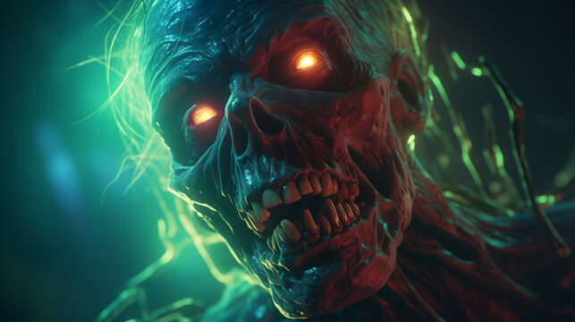 Halloween Zombie Cinematic: Expired Film, Neon Lights & Energy, Digital Painting