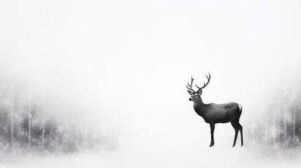  a black and white photo of a deer in the snow.  generative ai