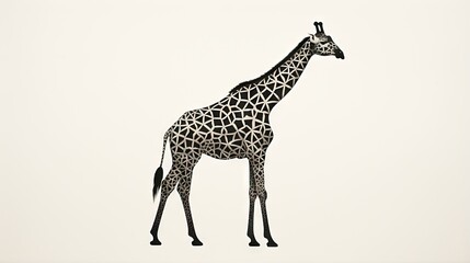  a giraffe standing in the middle of a white background.  generative ai