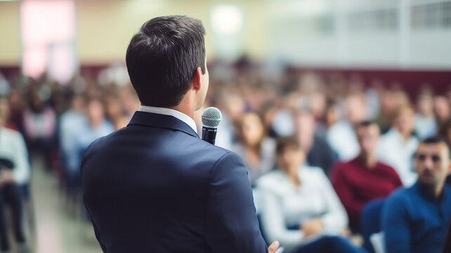 a businessman from behind giving a speech