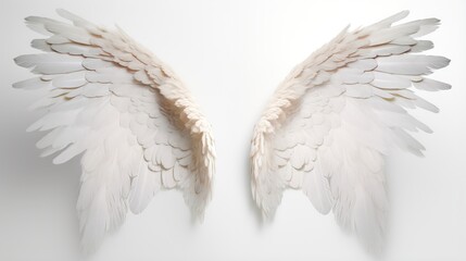  a pair of white angel wings on a white background with a shadow.  generative ai