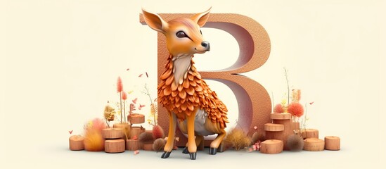 DEER AND initial letter R. Cute and cute cartoon