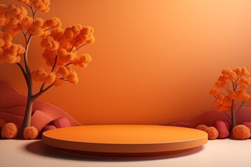 3D Orange Podium with Tree Shadow Autumn Beauty Product Display 