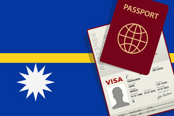 Visa to Nauru and Passport. Nauru Flag Background. Vector illustration