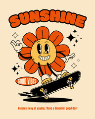 Mascot Sun flower With Skateboard Vector Art, Illustration and Graphic