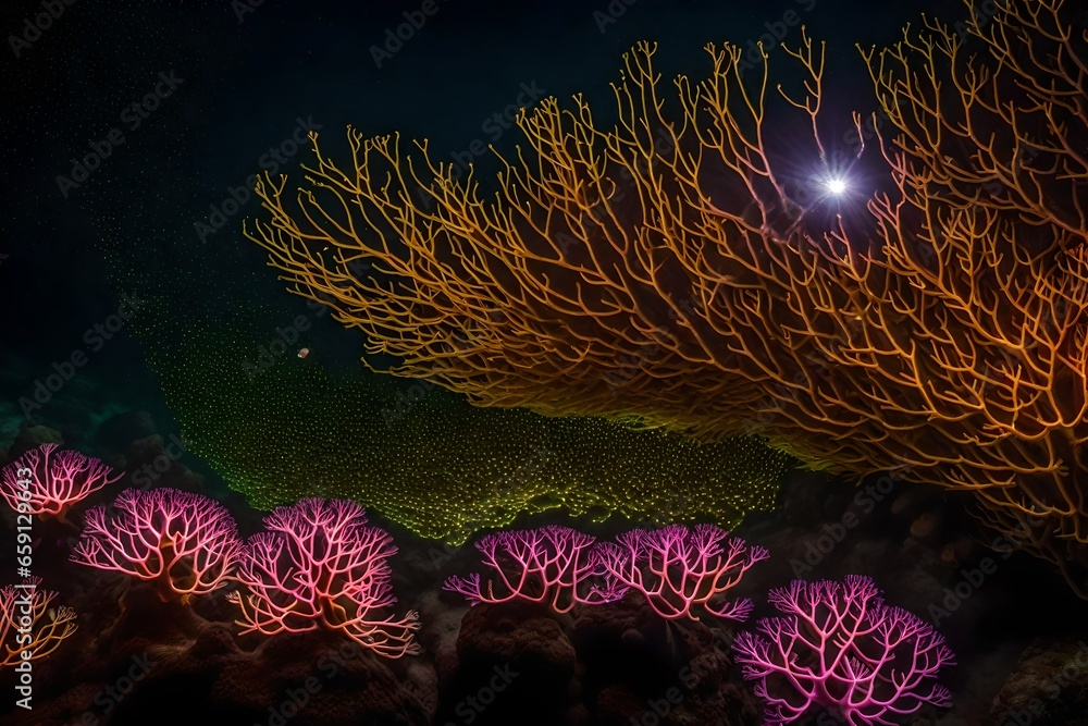 Poster a rare and mesmerizing event of coral spawning - ai generative