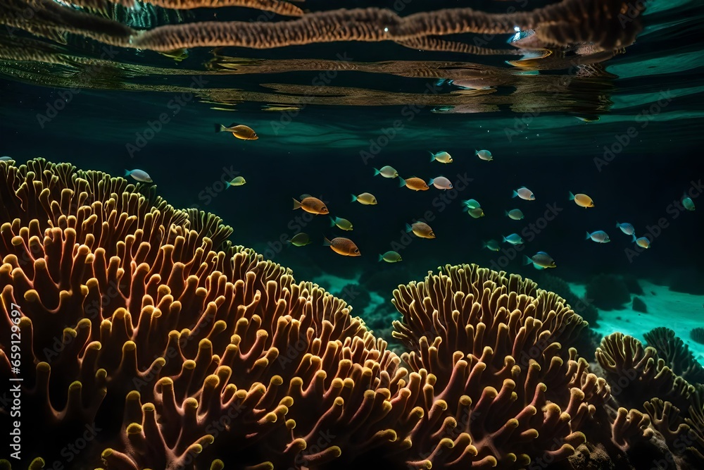 Poster a rare and mesmerizing event of coral spawning - ai generative