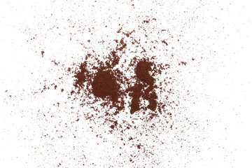 Coffee ground isolated on white, top view