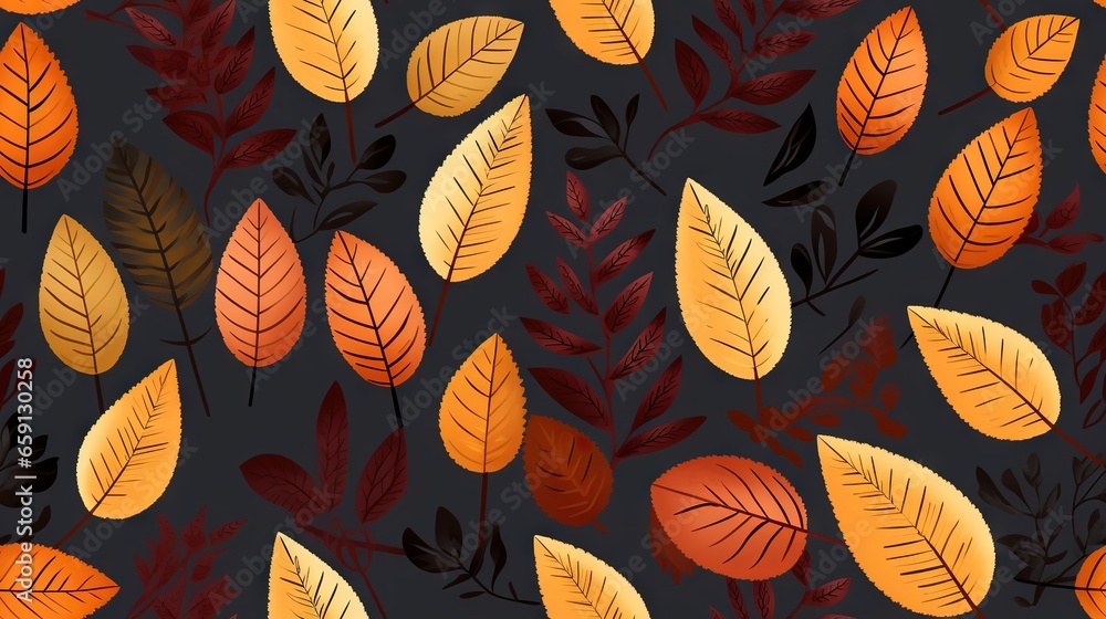 Poster a black background with orange and red leaves on it and a black background with red and orange leave