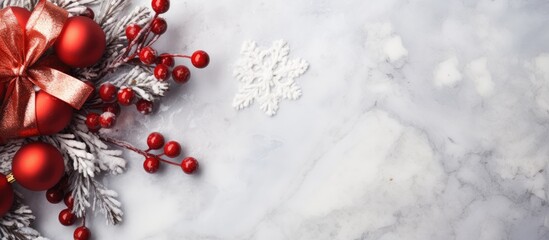 Christmas scene with presents wreaths and red decorations on a gray background Represents the holiday season