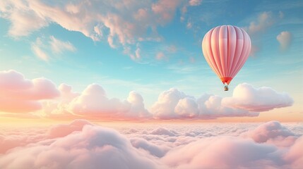 Obraz premium a hot air balloon flying above the clouds in the sky. generative ai