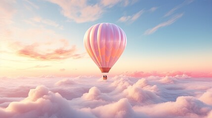  a hot air balloon flying over a cloud filled sky at sunset.  generative ai - obrazy, fototapety, plakaty