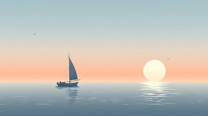  a sailboat in the middle of the ocean at sunset.  generative ai