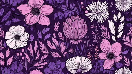 Fototapeten  a bunch of flowers that are on a purple background with pink and white flowers.  generative ai © Olga