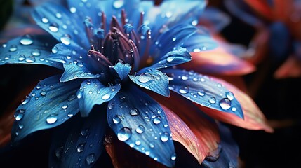  a blue flower with water droplets on it's petals.  generative ai - obrazy, fototapety, plakaty