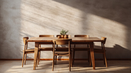 A wooden dining table with four legs