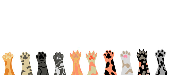 Sequential vector cat paws background. Empty copy space. - obrazy, fototapety, plakaty