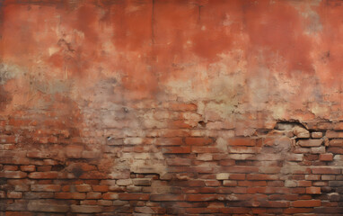 Obraz premium Distressed Brick Wall with Weathered Plaster Surface and Textural Decay, Old Brickwork, Textured